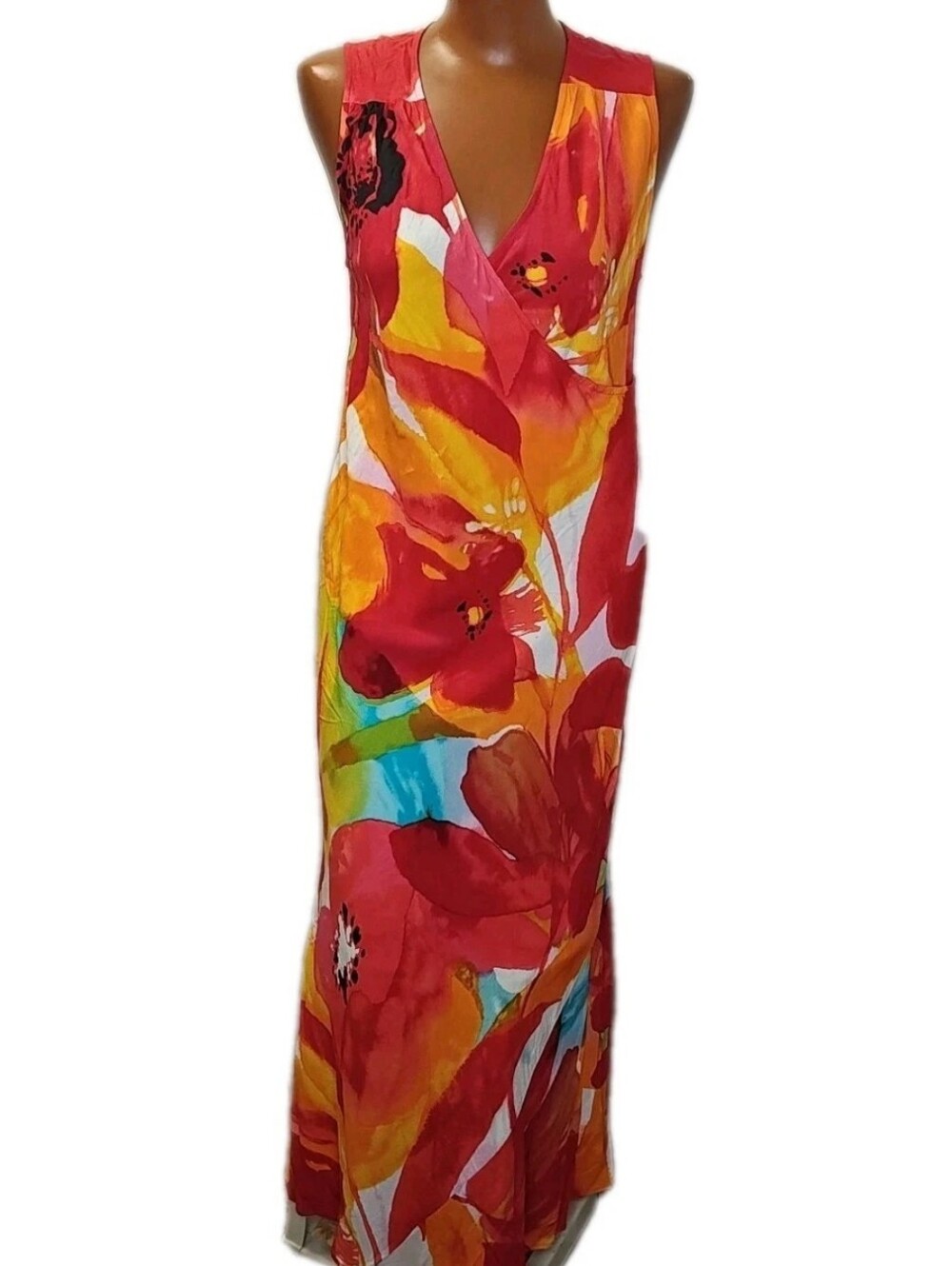 Vtg 90s Jams World Desire Hawaiian Maxi Dress Small Watercolor Floral Hawaii USA